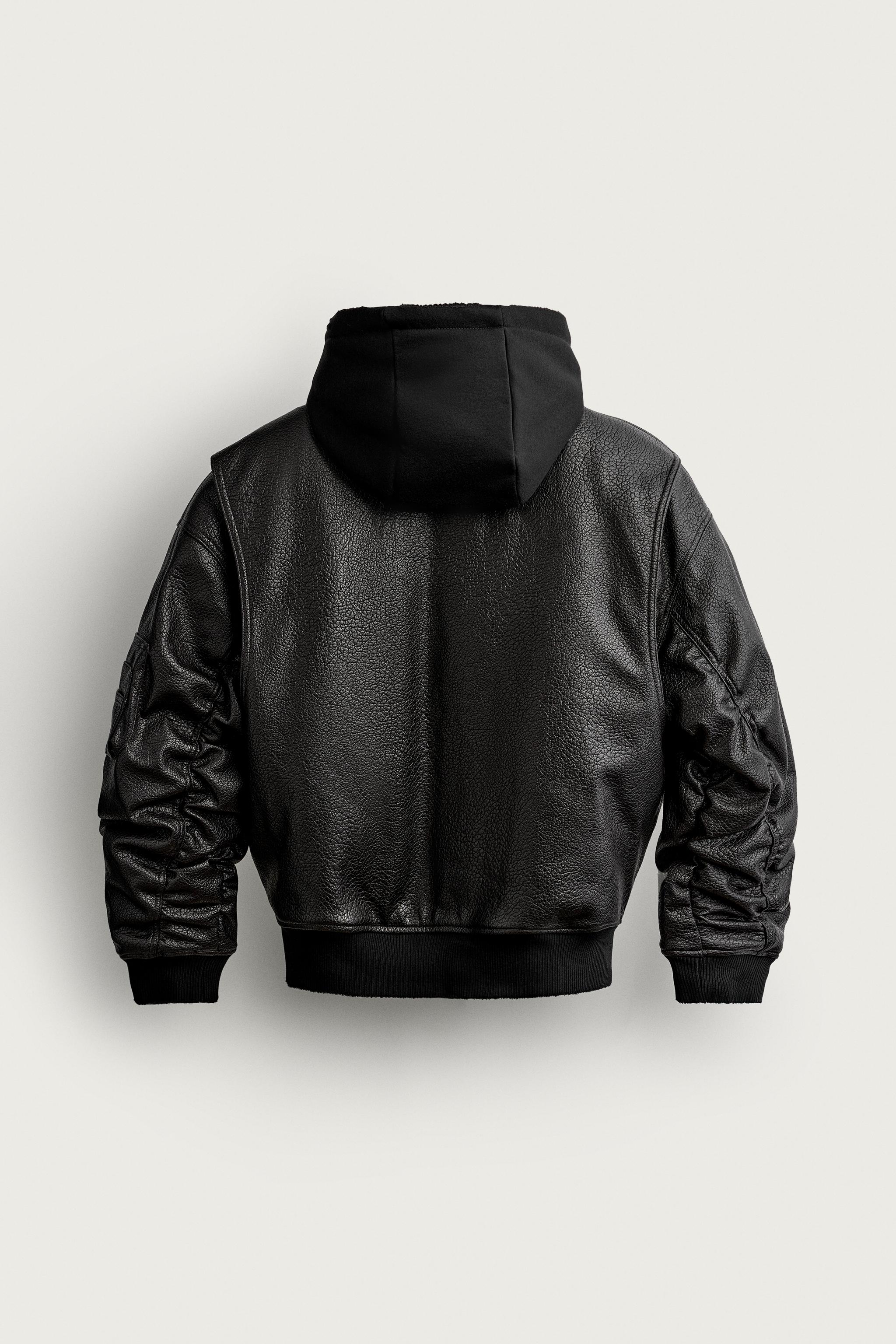 BLOUSON BOMBER MATIÈRE SYNTHÉTIQUE CAPUCHE COMBINÉE