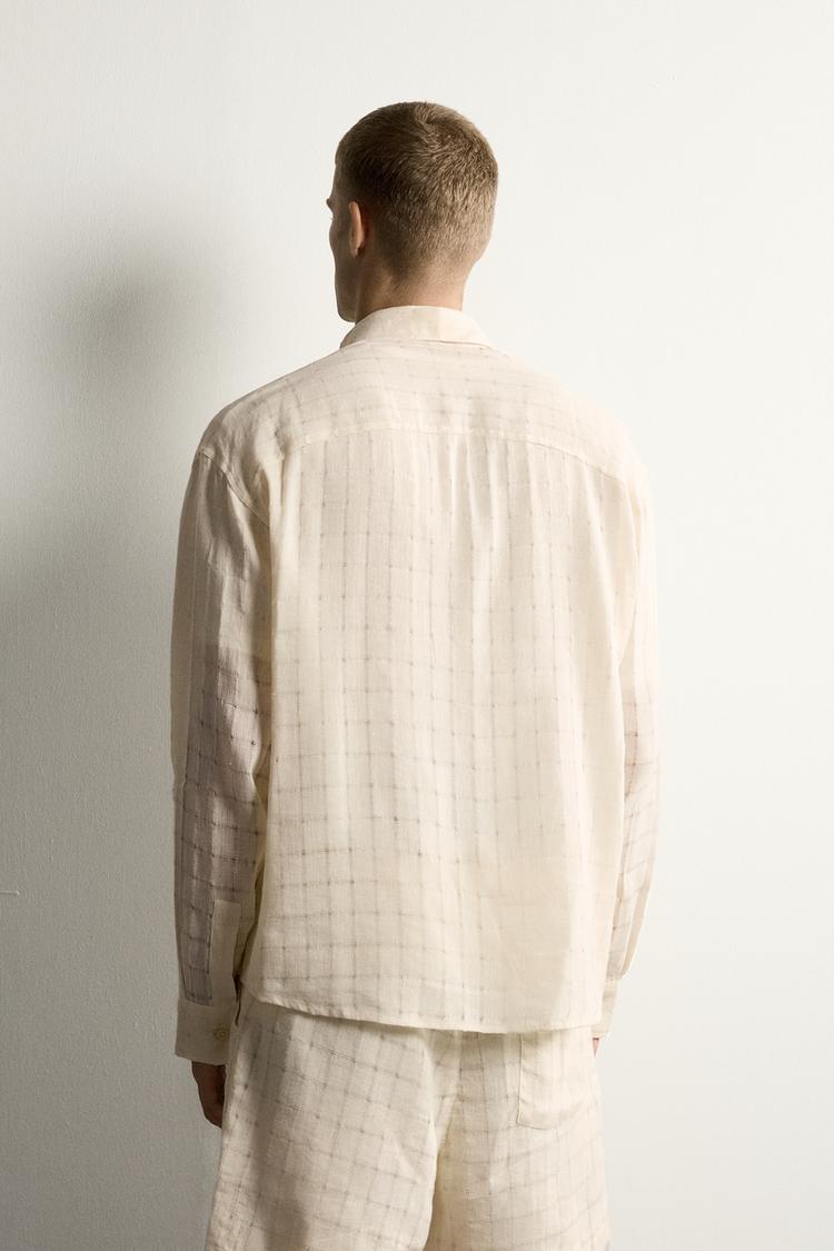Camisa jacquard a cuadros de corte relajado de lino/algodón 2