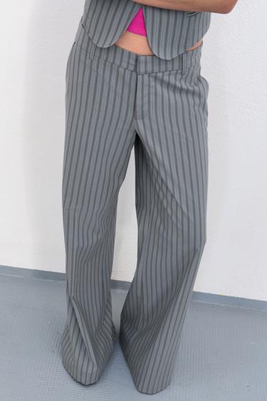 PINSTRIPED FLARE TROUSERS - Blue / Grey by Zara - Image 1