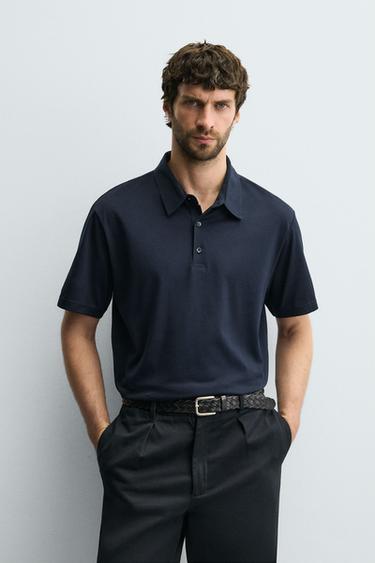 POLO SHIRT WITH MERCERISED FINISH - Navy blue by Zara