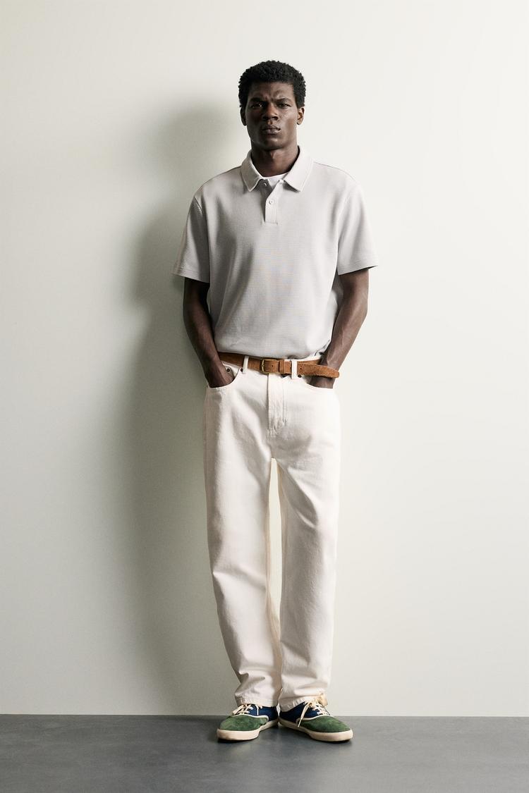 WAFFLE-KNIT TEXTURED POLO SHIRT