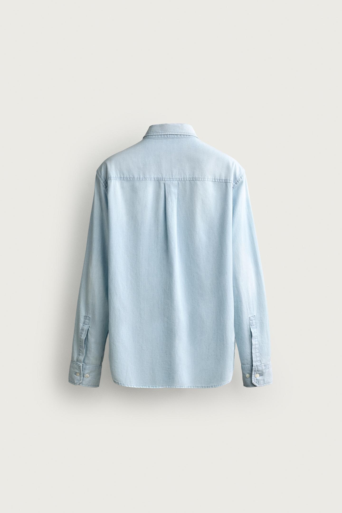 Мужская рубашка Zara Regular Fit Denim Shirt, цвет: Синий — фото 7
