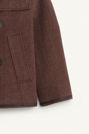 MANTEAU CONTRASTE À CARREAUX EN LAINE LIMITED EDITION - Taupe de Zara - Image 9