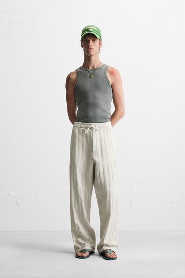 RELAXED FIT JACQUARD TROUSERS - Ice by Zara