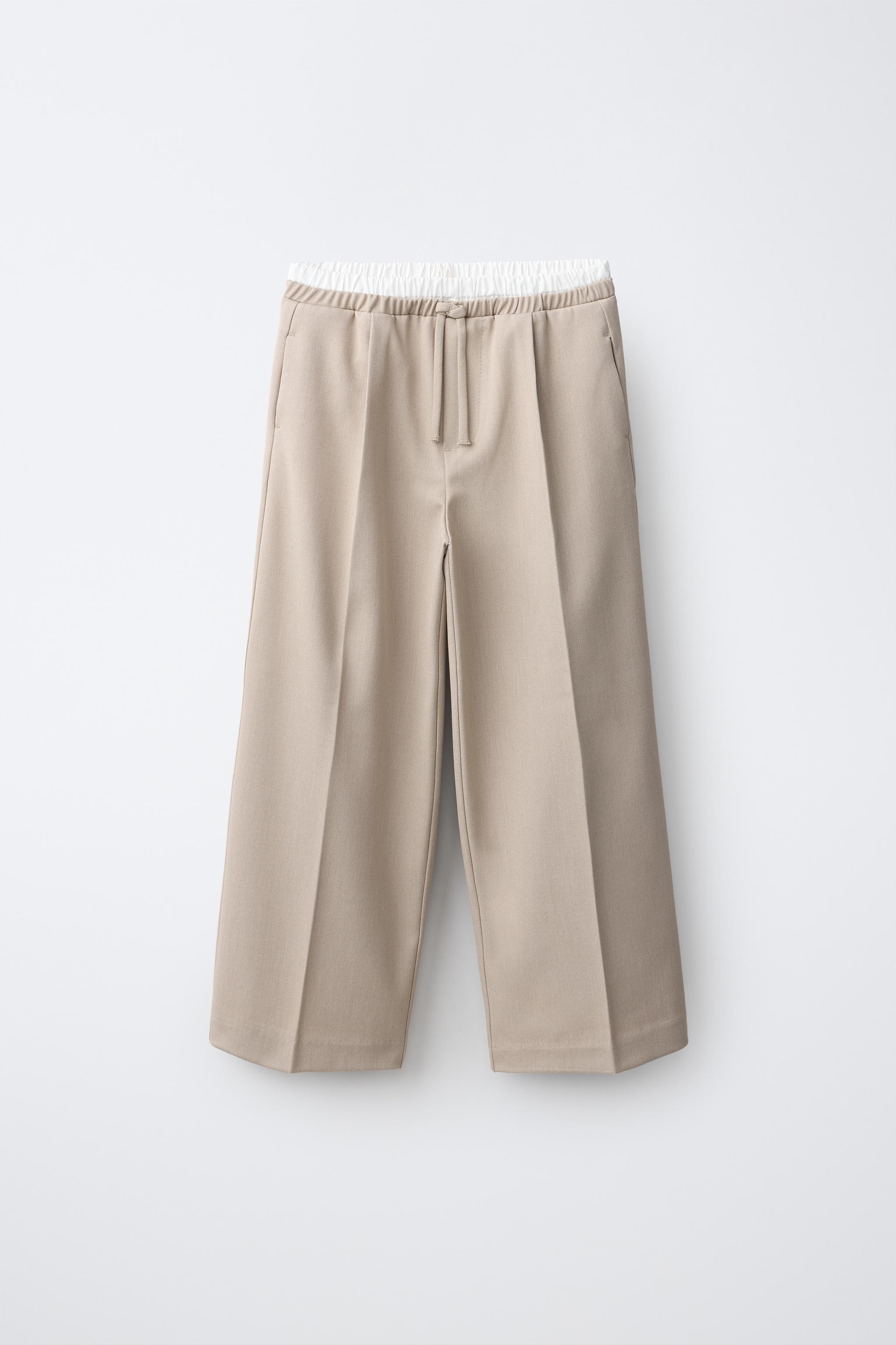 ダブルウエストバンド ワイドレッグパンツ - ライトベージュ | ZARA