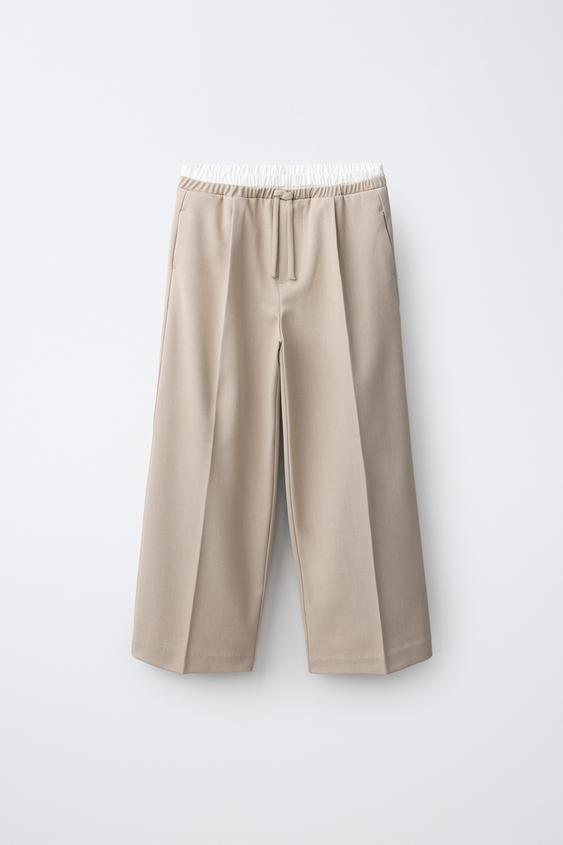 БРЮКИ WIDE LEG С ДВОЙНЫМ ПОЯСОМ — СВЕТЛО-БЕЖЕВЫЙ от Zara — изображение 0