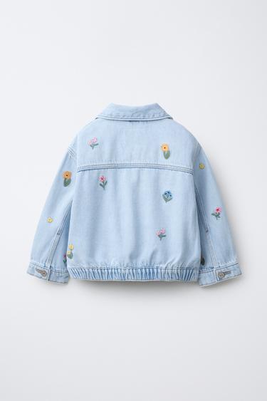 VESTE EN JEAN À FLEURS BRODÉES - Bleu de Zara - Image 1