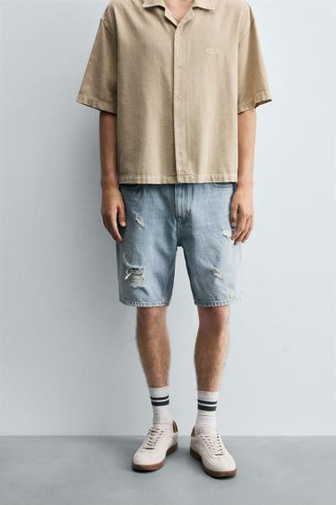 BERMUDA JEANS COM RASGOS - Azul-médio da Zara