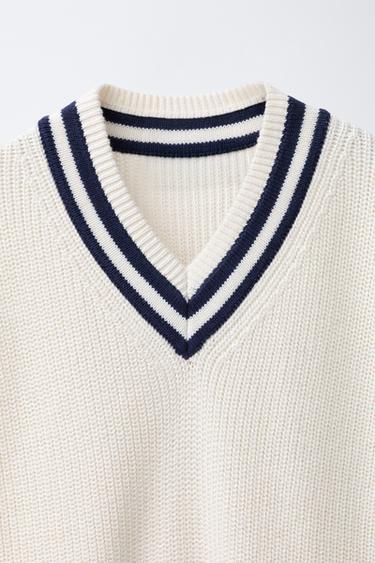 CONTRAST VARSITY KNIT VEST - Ecru / Navy by Zara - Image 2