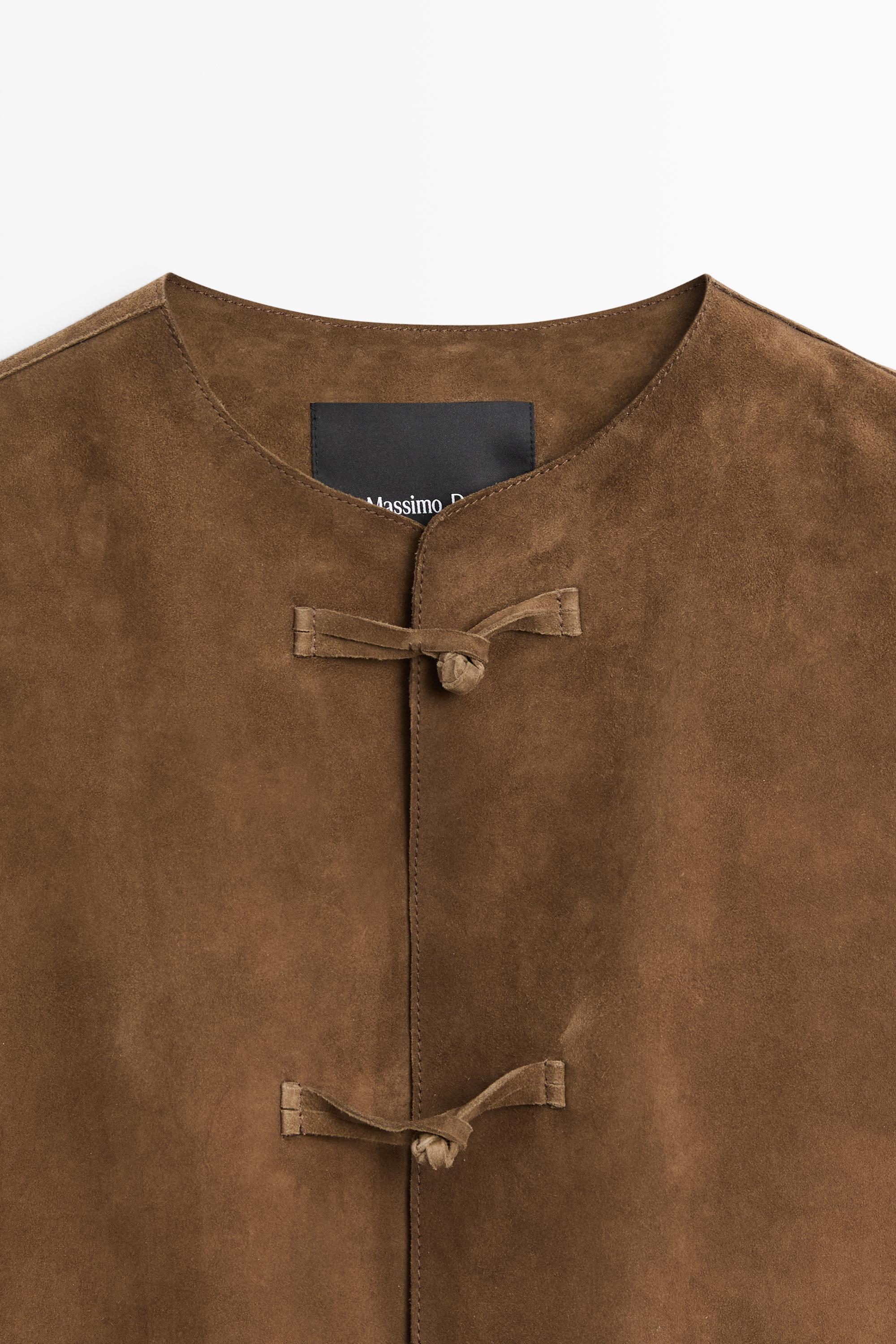 Suede leather stand collar jacket