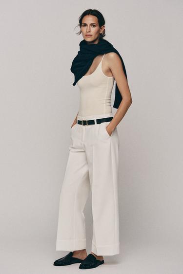 TURN-UP HEM TROUSERS WITH BELT - White by Zara