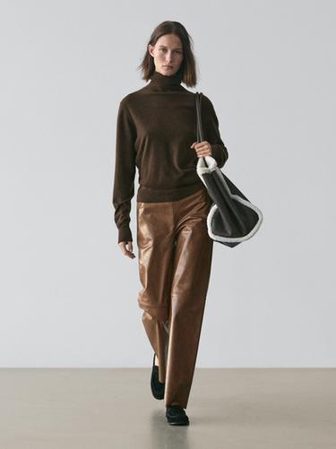 Zara Shiny nappa leather trousers - Dark mink