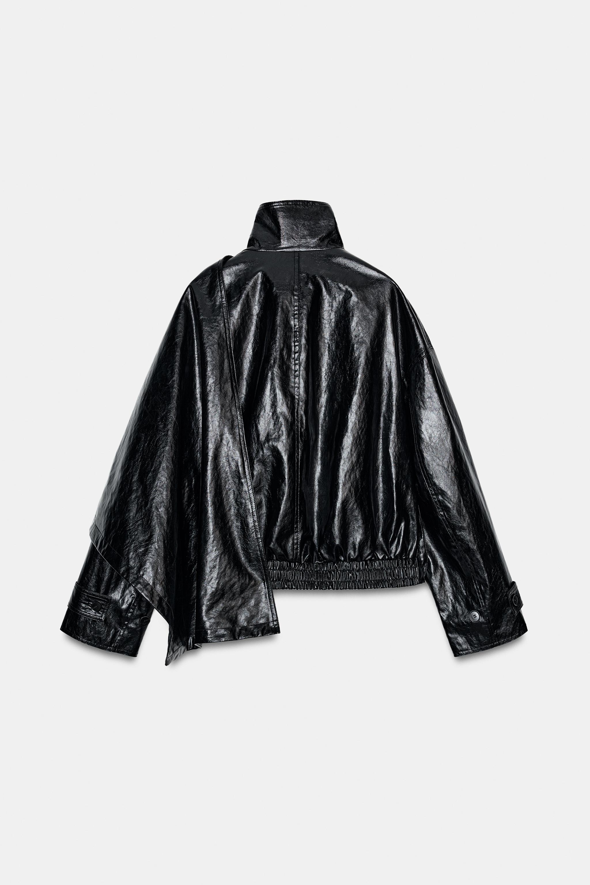 vejas レザー　スカーフ付き　ジャケット フェイクレザー スカーフジャケット ZW COLLECTION - ブラック | ZARA