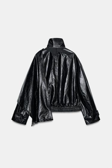 VESTE EFFET MATIÈRE SYNTHÉTIQUE ÉCHARPE ZW COLLECTION - Noir de Zara - Image 6