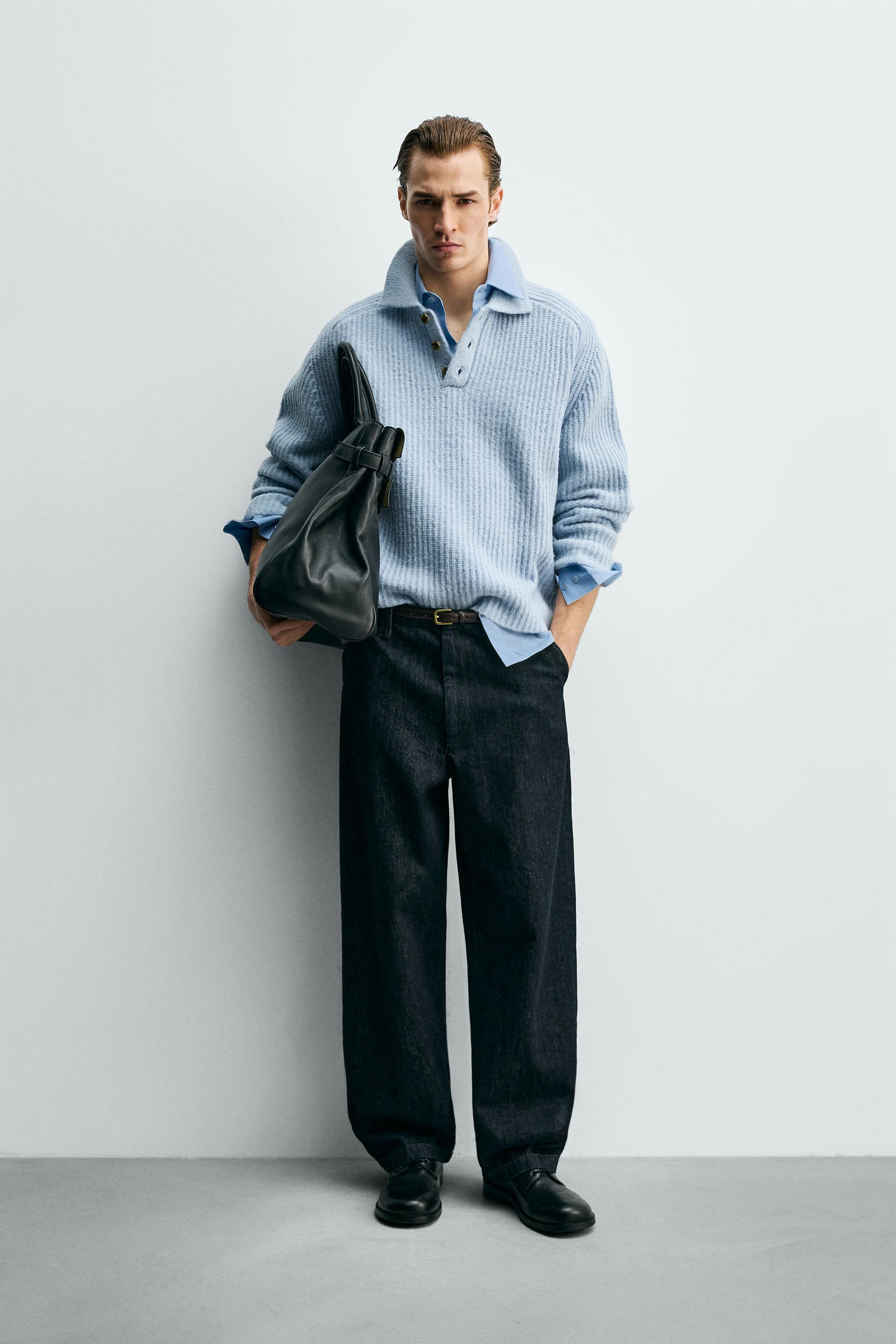 POLO EN MAILLE PERLÉE AVEC MÉLANGE DE LAINE