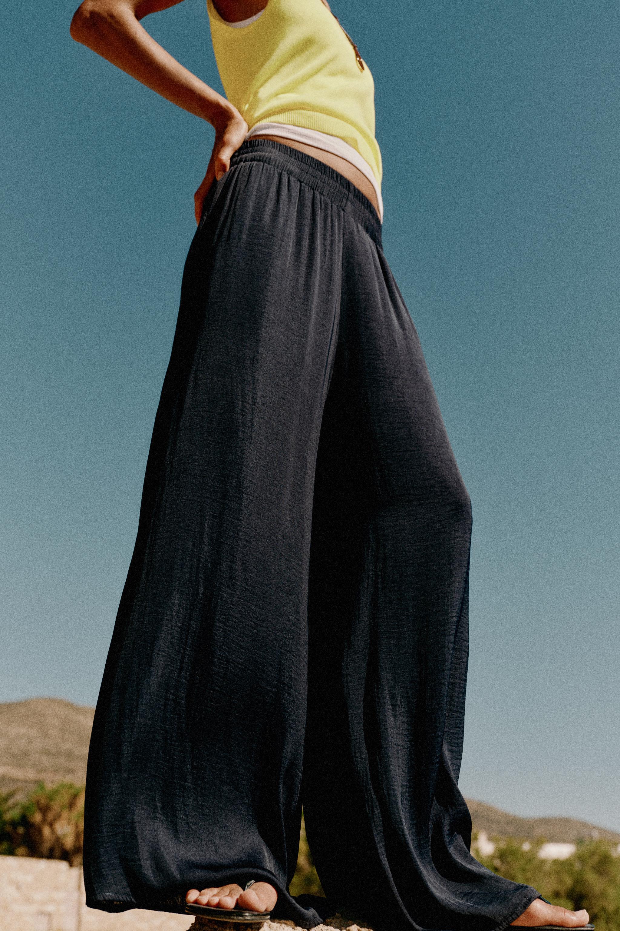 FLOWY WIDE LEG PANTS - Midnight blue | ZARA United States
