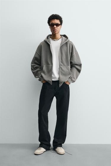 SUDADERA ESTRUCTURA LAVADA CAPUCHA - Gris claro de Zara - Imagen 0