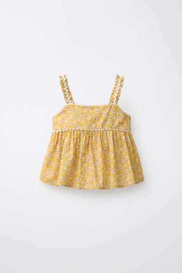 FLORAL TOP WITH RICKRACK TRIM - Pastel yellow by Zara