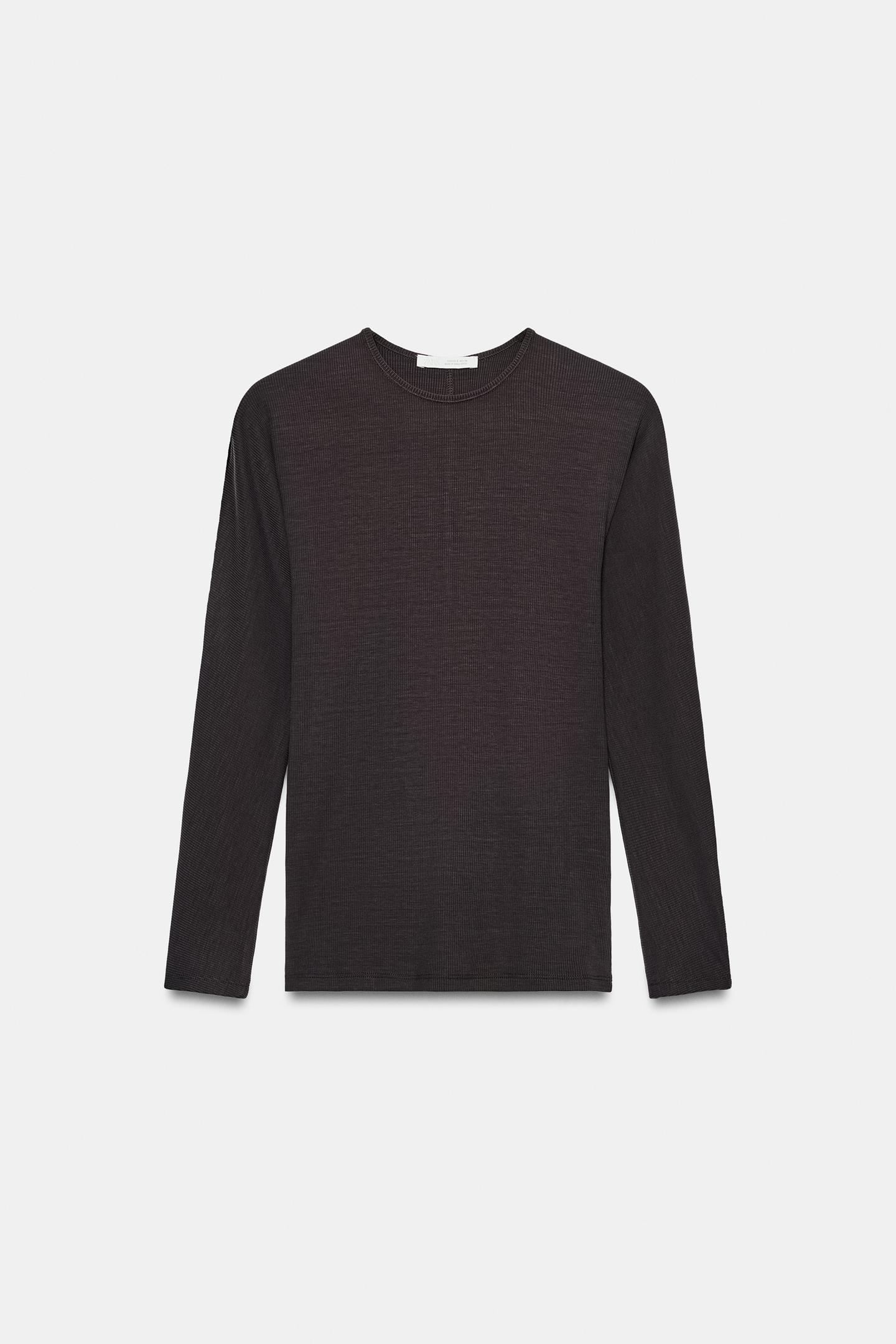Женская футболка Zara Lyocell Crew Neck, цвет: Тёмный баклажановый — фото 6