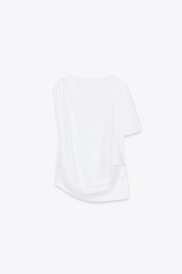 GATHERED SHOULDER T-SHIRT - White by Zara - Image 5