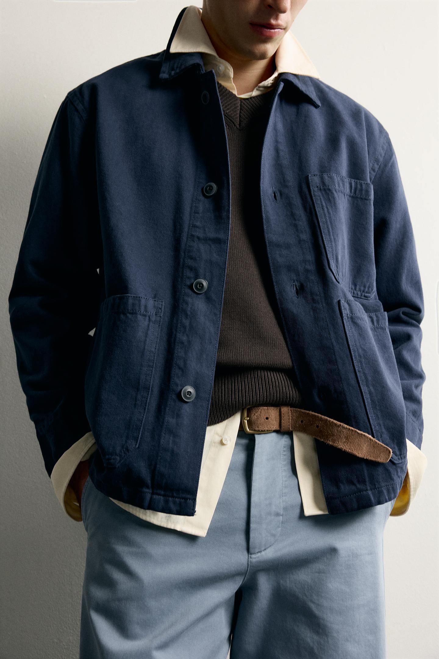 Мужская куртка Zara Relaxed Fit Pocket, цвет: Полуночный синий — фото 5