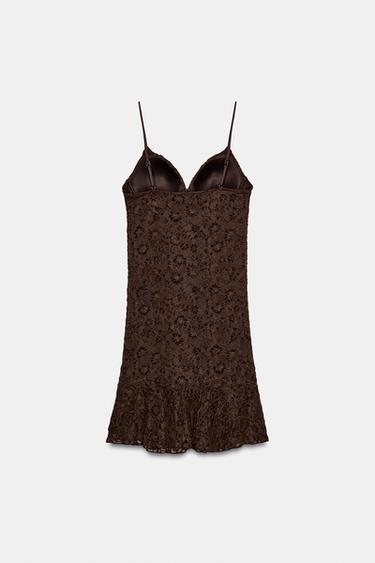 ROBE COURTE EN DENTELLE - Marron foncé de Zara - Image 6