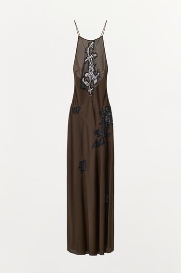 ROBE HALTER DENTELLE - Marron de Zara - Image 4