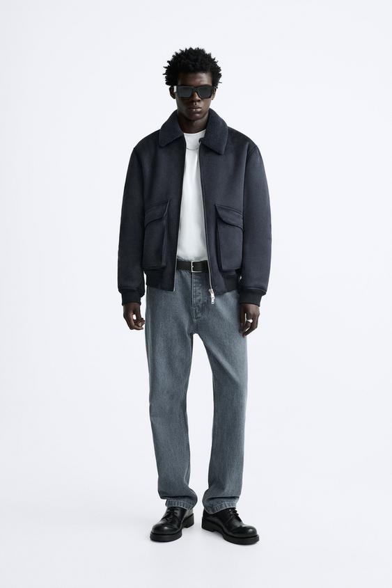 DOUBLE-FACED JACKET WITH FAUX SHEARLING - Navy blue | ZARA Australia