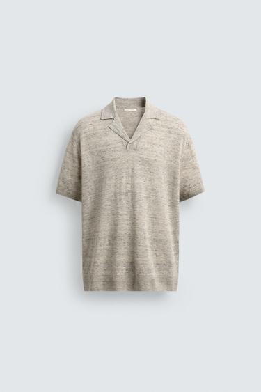 REGULAR FIT 100% LINEN KNIT POLO SHIRT - Grey marl by Zara