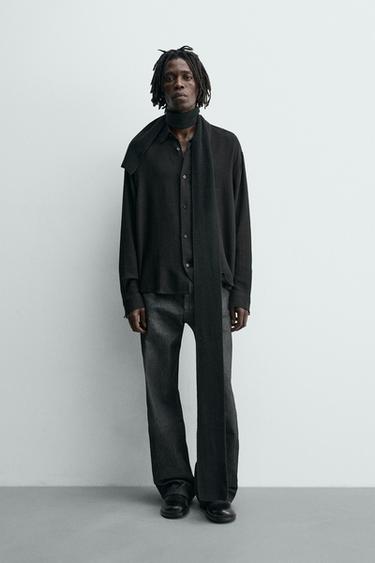 Zara 嫘縈棉質紋理襯衫 - 黑色