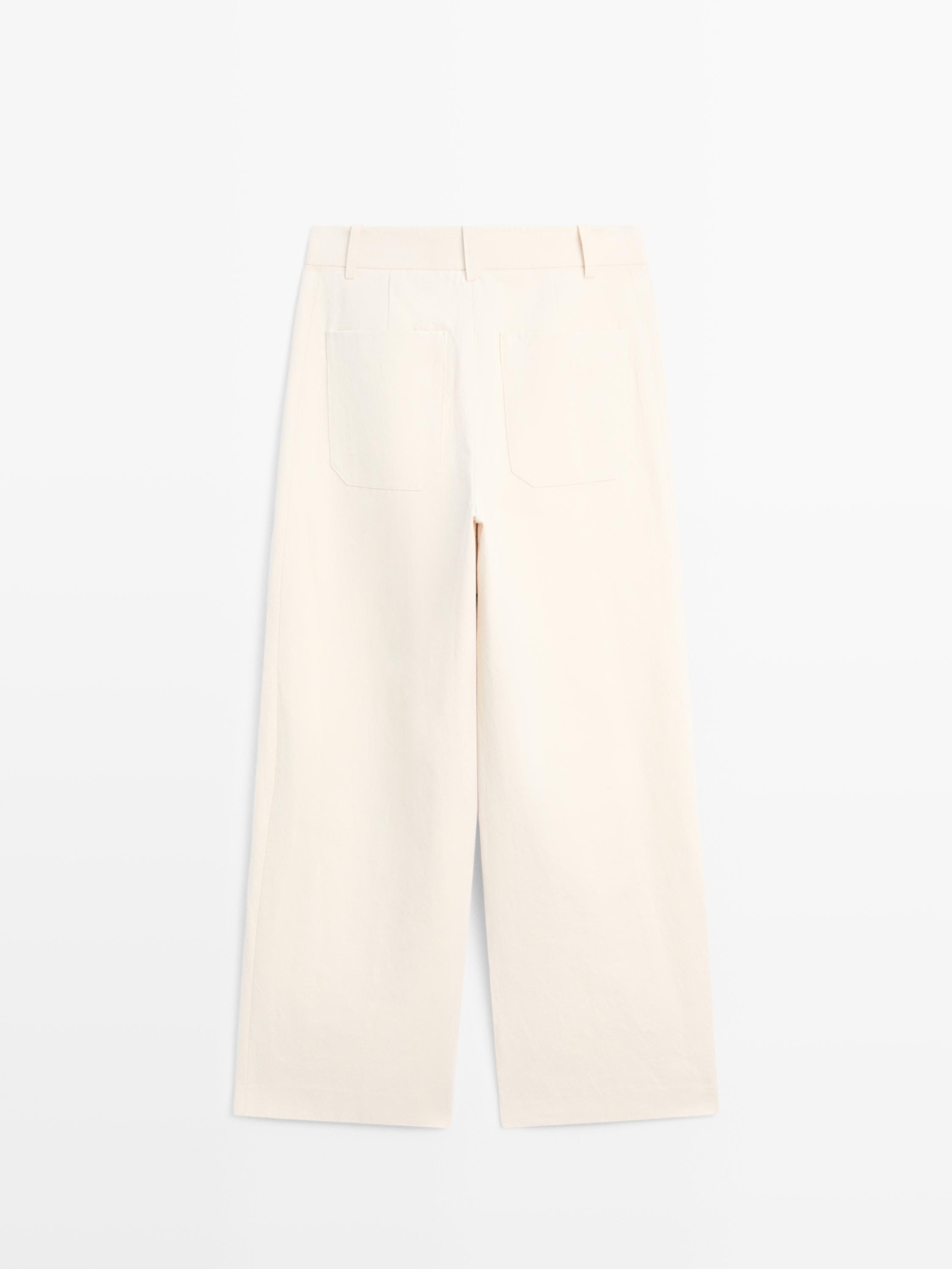 Linen and cotton barrel fit trousers