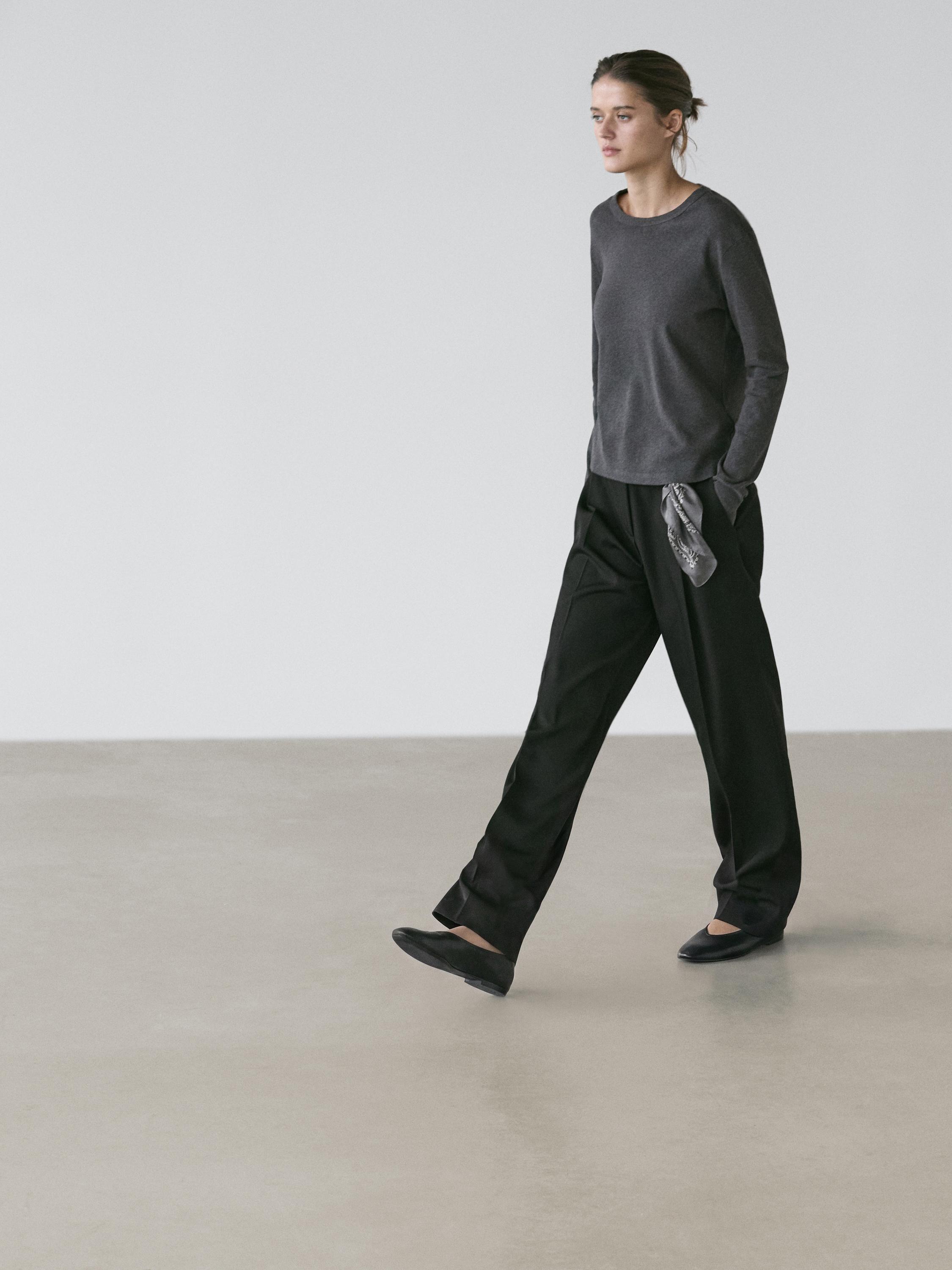 Ribbed long sleeve melange T-shirt