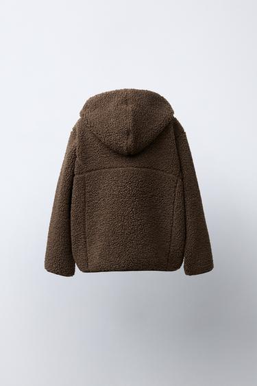 FAUX SHEARLING JACKET WITH HOODIE - Brown by Zara - Image 3