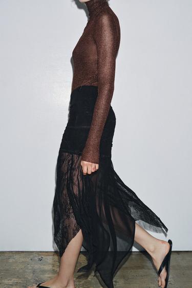 JUPE GEORGETTE COMBINÉE - Noir de Zara - Image 2