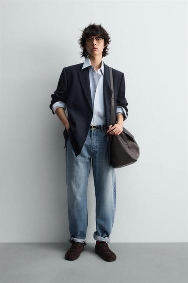 DOUBLE-BREASTED WOOL BLEND SUIT BLAZER - Navy blue by Zara