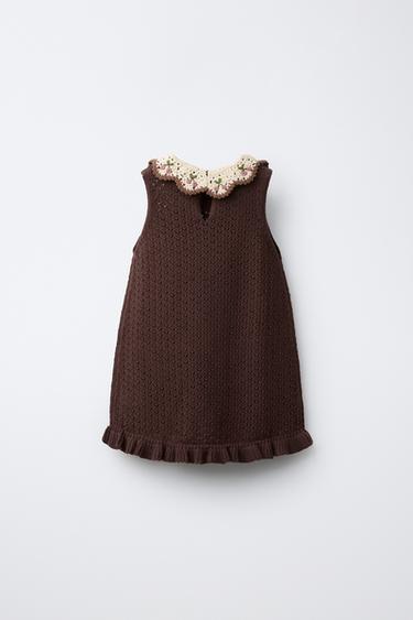 KNIT DRESS WITH CROCHET DETAIL - Chocolate by Zara - Image 1
