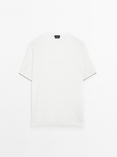 Zara Short sleeve knit T-shirt with colour detail - White