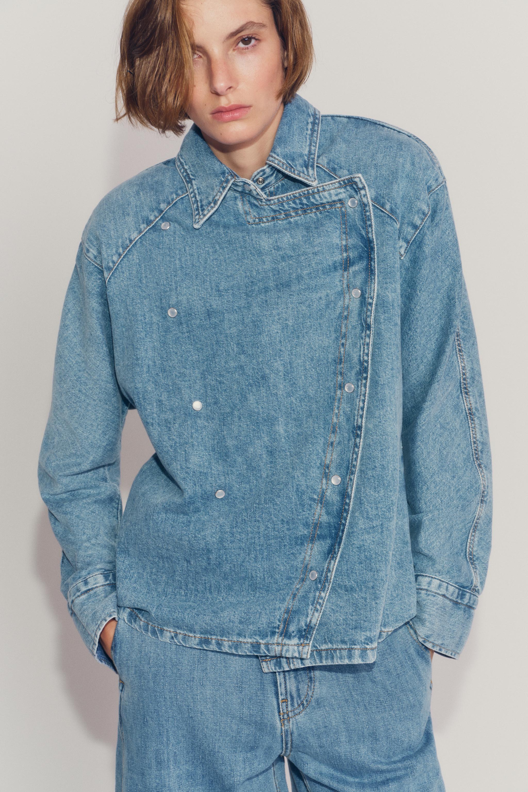 ZW COLLECTION DENIM JACKET WITH SHOULDER PADS — Blue