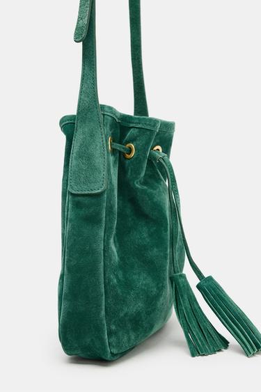 Zara MINI GATHERED LEATHER CROSSBODY BAG - Green