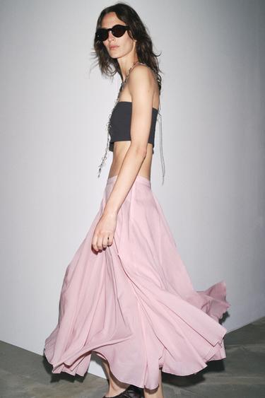 ZW COLLECTION FLARED COTTON SKIRT - Pink by Zara