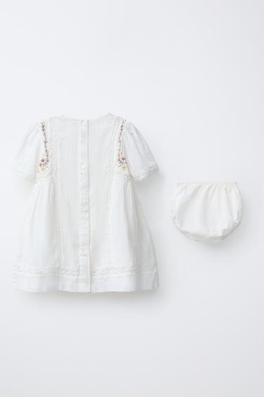 EMBROIDERED FLORAL DRESS AND KNICKERS - Oyster-white by Zara - Image 1