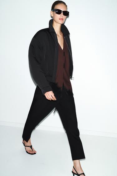 Zara PLEATED PANTS WITH CUFFED HEM - Black