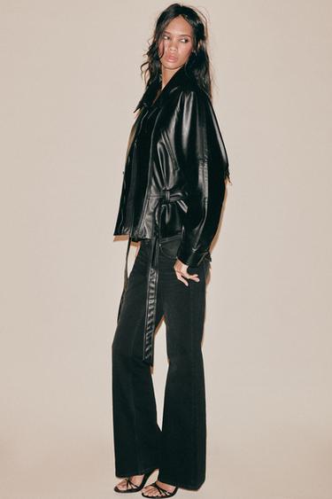 FAUX LEATHER BELTED JACKET — Black 2