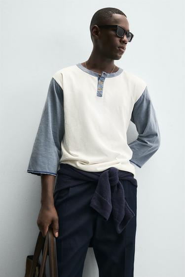 T-SHIRT COLOR BLOCK COL BOUTONNÉ - Écru de Zara - Image 4