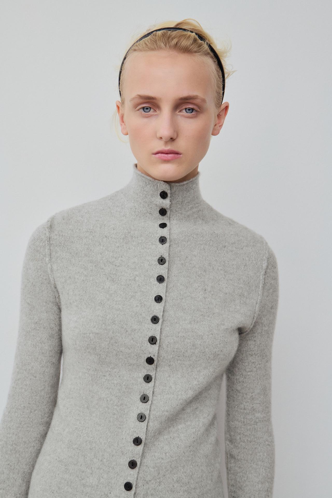 100% WOOL MOCK NECK JACKET — Gray