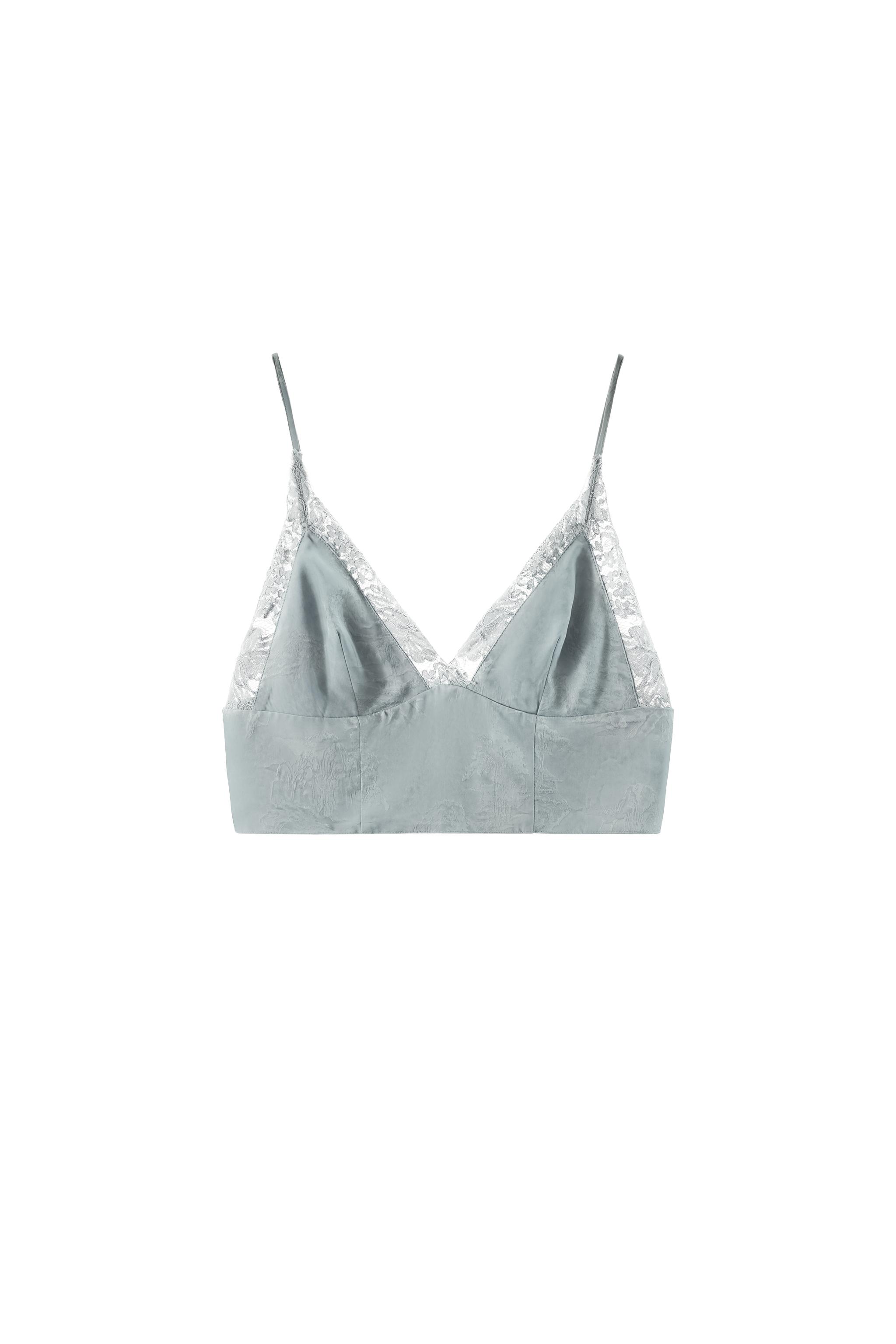 sara品です JACQUARD LACE CROP TOP - Grey / Blue | ZARA South Africa