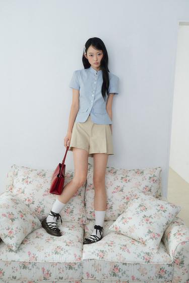 Zara 格紋傘狀上衣 - 藍色