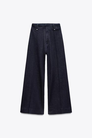 JEANS ZW COLLECTION TAILORED WIDE LEG بسرج عال - أزرق الخاص بـ Zara