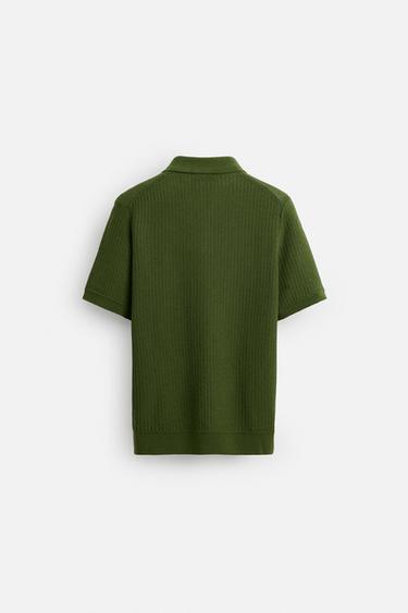 TEXTURED KNIT POLO SHIRT - Green de Zara - Image 6