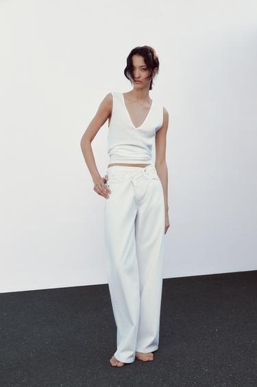 Zara HÕLMIKLÕIKEGA KÕRGE VÖÖKOHAGA TEKSAD TRF WIDE-LEG - Valge